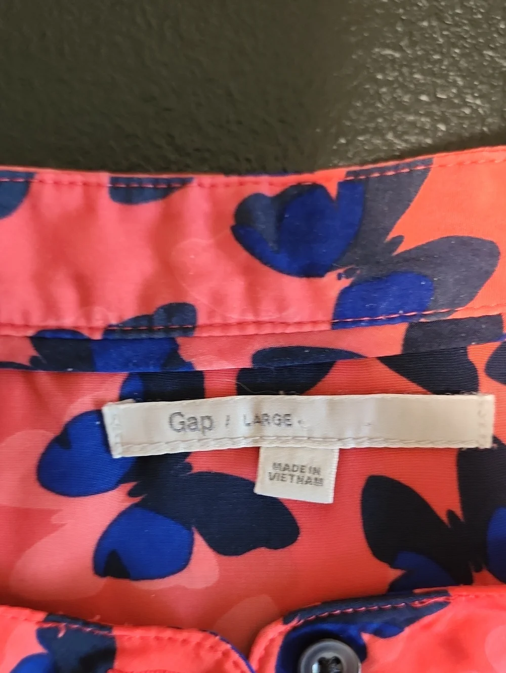 GAP Coral Blouse with Blue Butterfly Print
